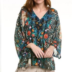 JOHNNY WAS‎ Floral Kashim Devena Top Cupro Sheer Size Small